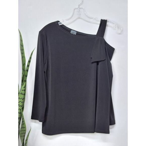 CLARA SUN WOO PEEKABOO SHOULDER DRAPED 3/4 SLEEVE BLACK TOP SIZE SMALL - Picture 4 of 6